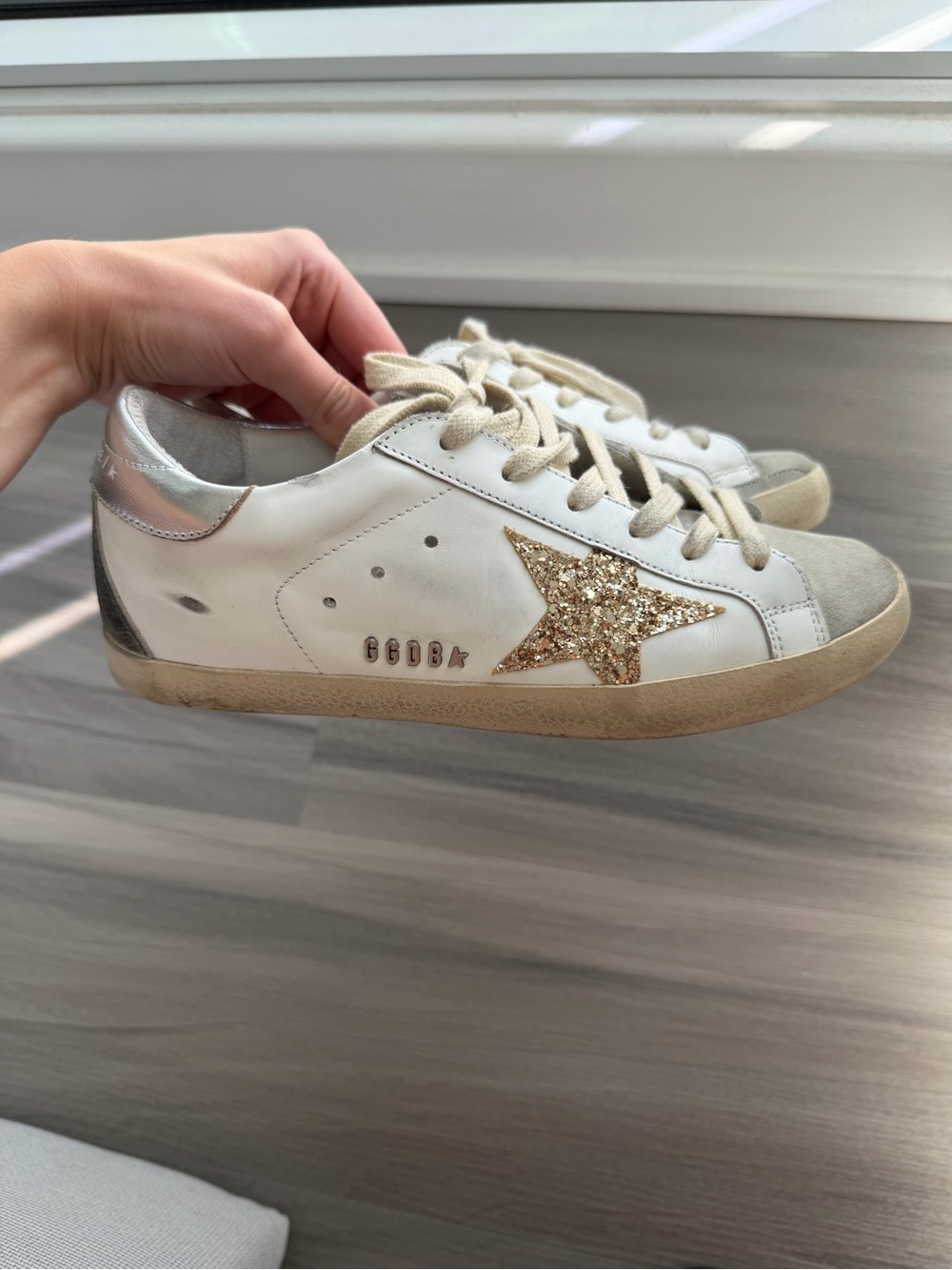 Golden Goose White Sneakers with Gold Glitter Star
